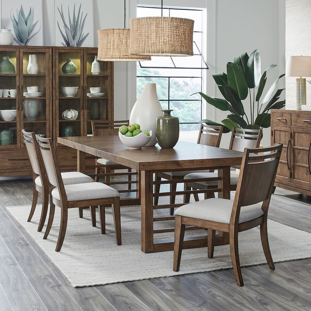 Shaker Lakes Opt 7 Piece Double Pedestal Table Set - 6 Panel Chairs, 18" Table
