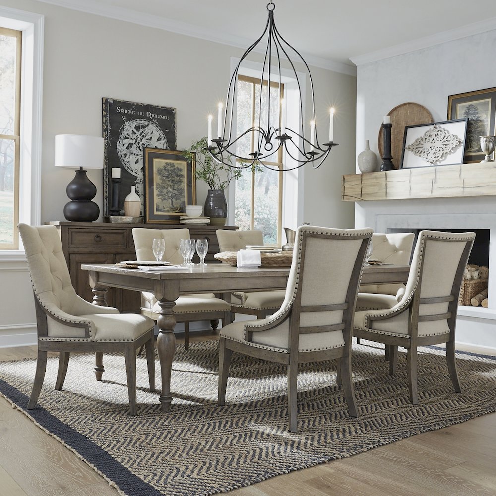 7 Piece Trestle Table Set in Poplar & Rubberwood Solids w/ White Oak Veneers