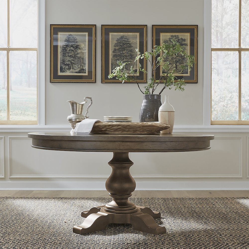 Pedestal Table Set in Poplar & Rubberwood Solids w/ White Oak Veneers