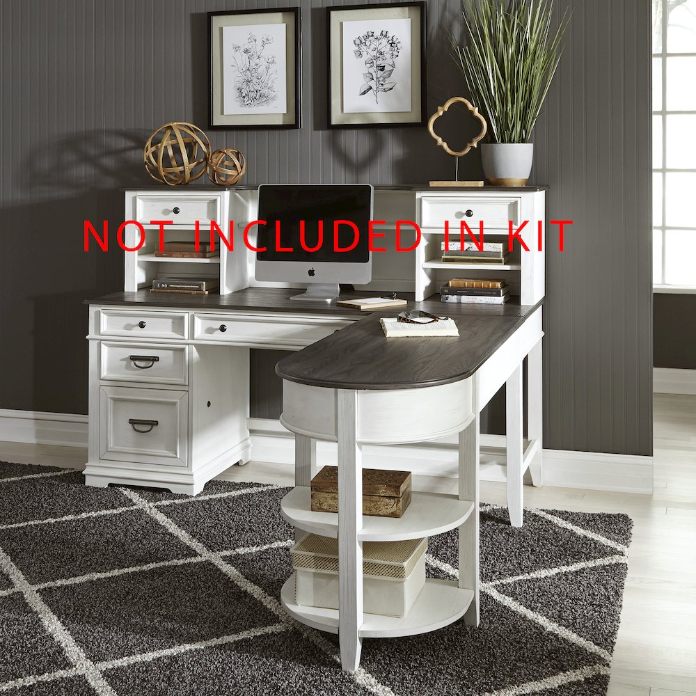 Allyson Park Opt L Shaped Desk Set in Wirebrushed White w/ Charcoal Top color
