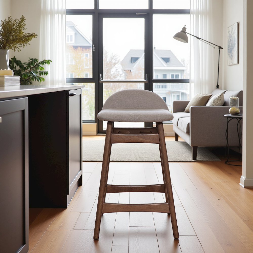 Light Tan Counter Height Chair – Wooden Bar Stool with Back for Kitchens