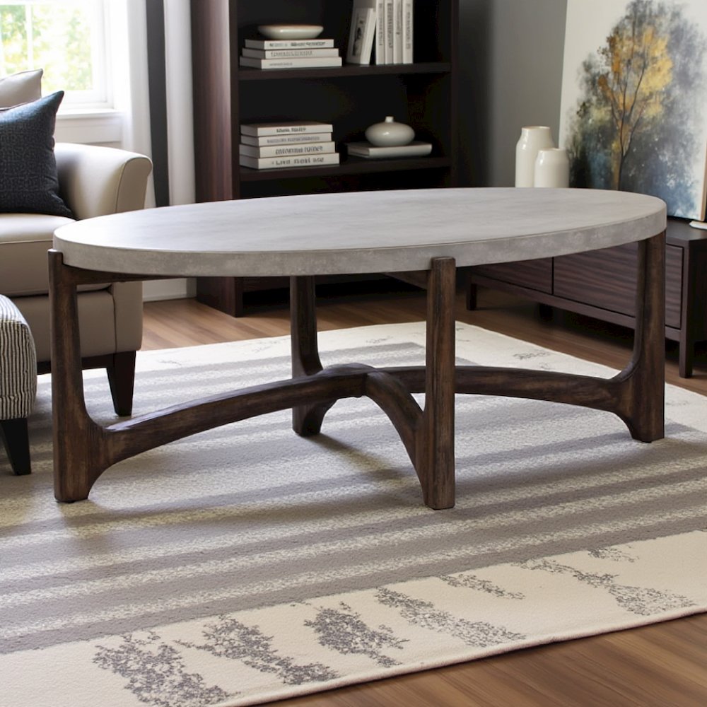 Brown Oval Coffee Table – Elegant Center Table for Living Room Spaces