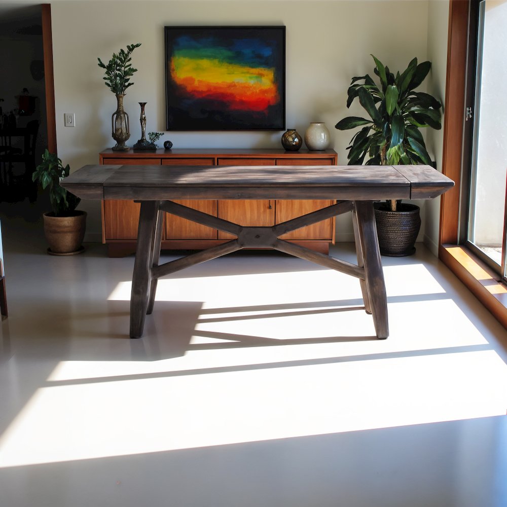 Dining Table Set for 6, Brown Rubberwood Solids & Acacia Veneers