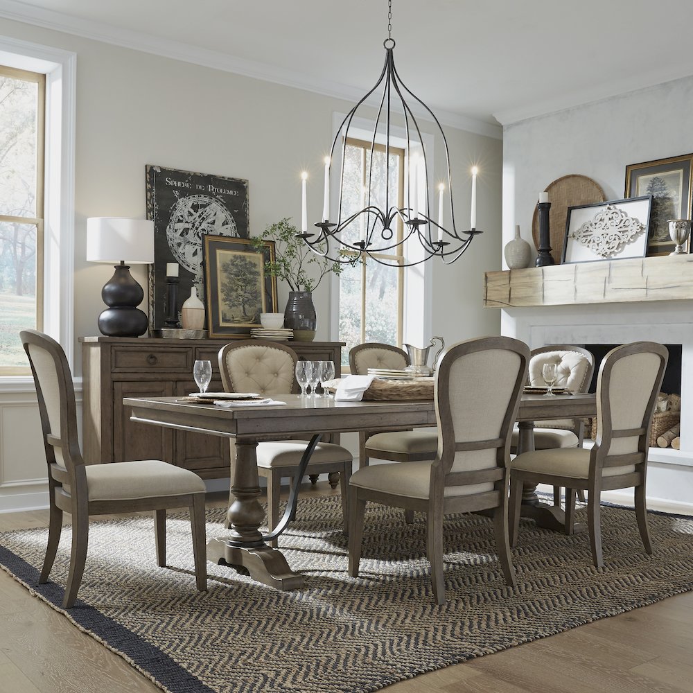Americana Farmhouse Optional 7 Piece Trestle Table Set - Dusty Taupe & Black
