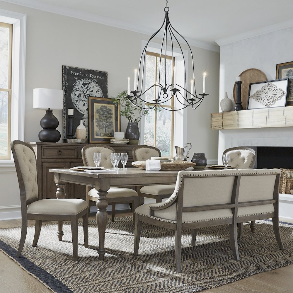 Americana Farmhouse Optional 6 Piece Leg Table Set in Dusty Taupe & Black color