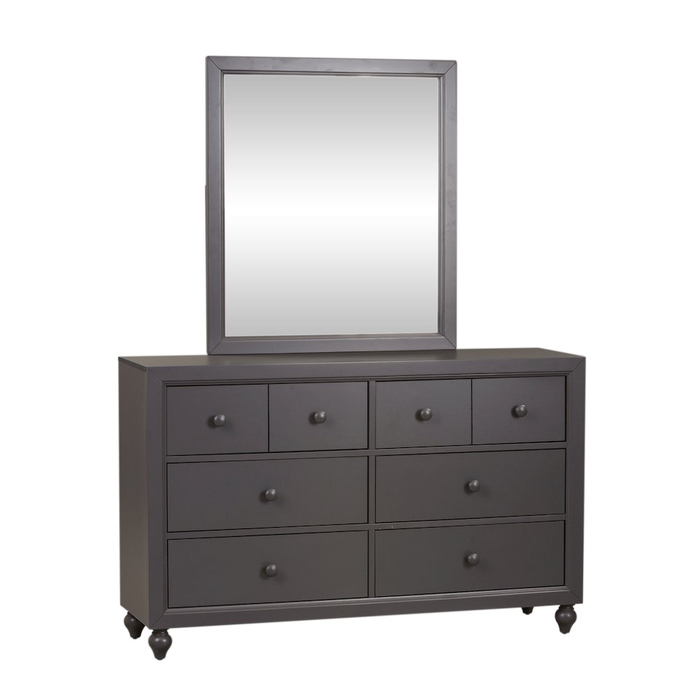 Full Panel Bed, Dresser & Mirror in Melamine & Rubberwood Solid Frame