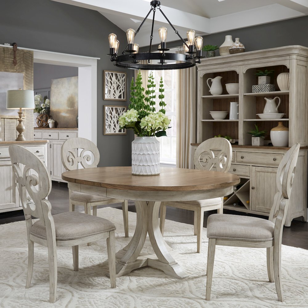 Pedestal Table in Rubberwood Solids with Hickory & Pine Veneers