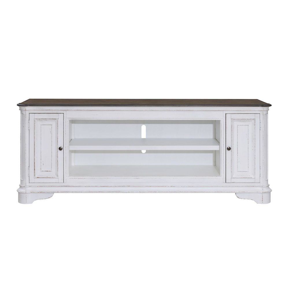 Magnolia Manor 82 Inch TV Console - Antique White & Weathered Bark