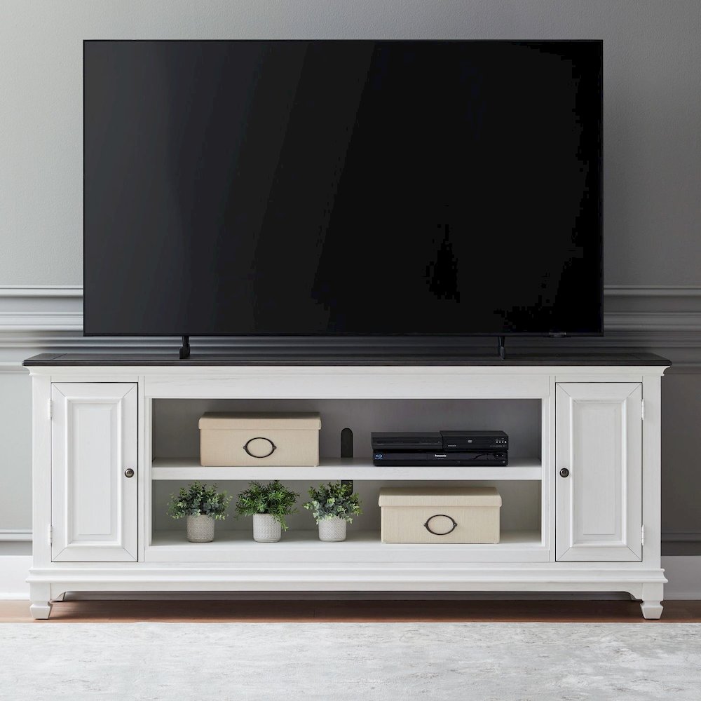 Allyson Park 80 Inch TV Console - Wirebrushed White with Charcoal Tops