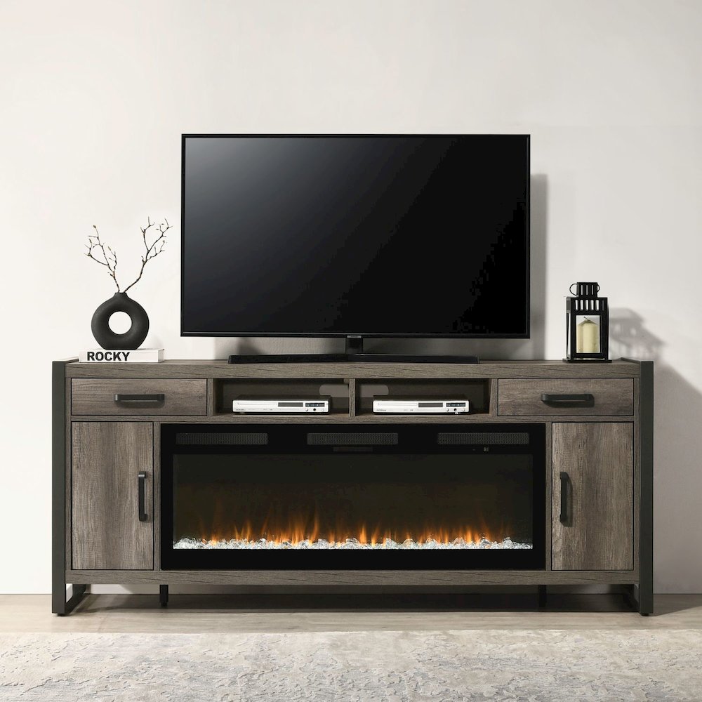 Tanners Creek Heated LED Fireplace TV Consoles 78 Inch - Graystone