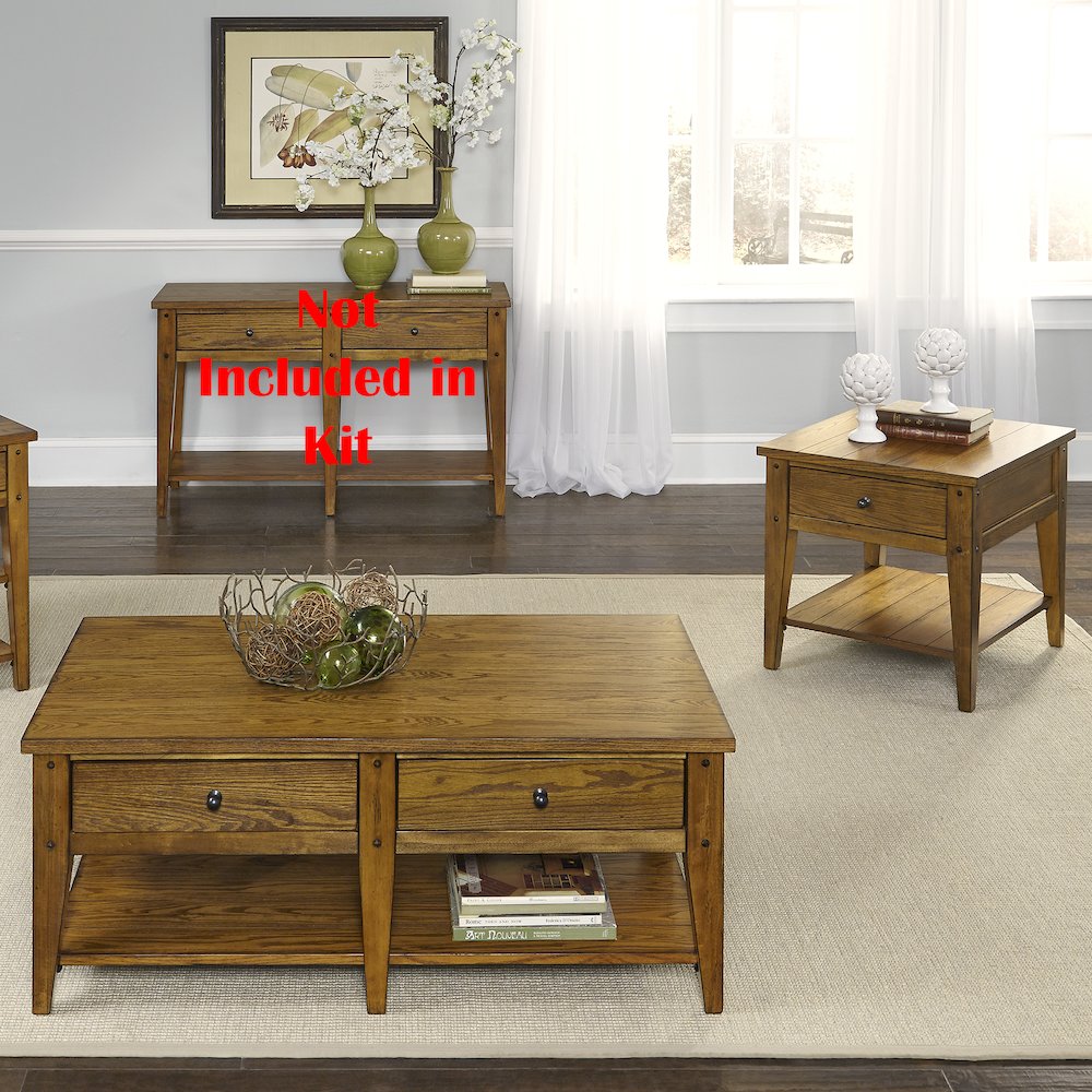 Lake House 3 Piece Set (1-Cocktail 2-End Tables) in Poplar Solids & Oak Veneers