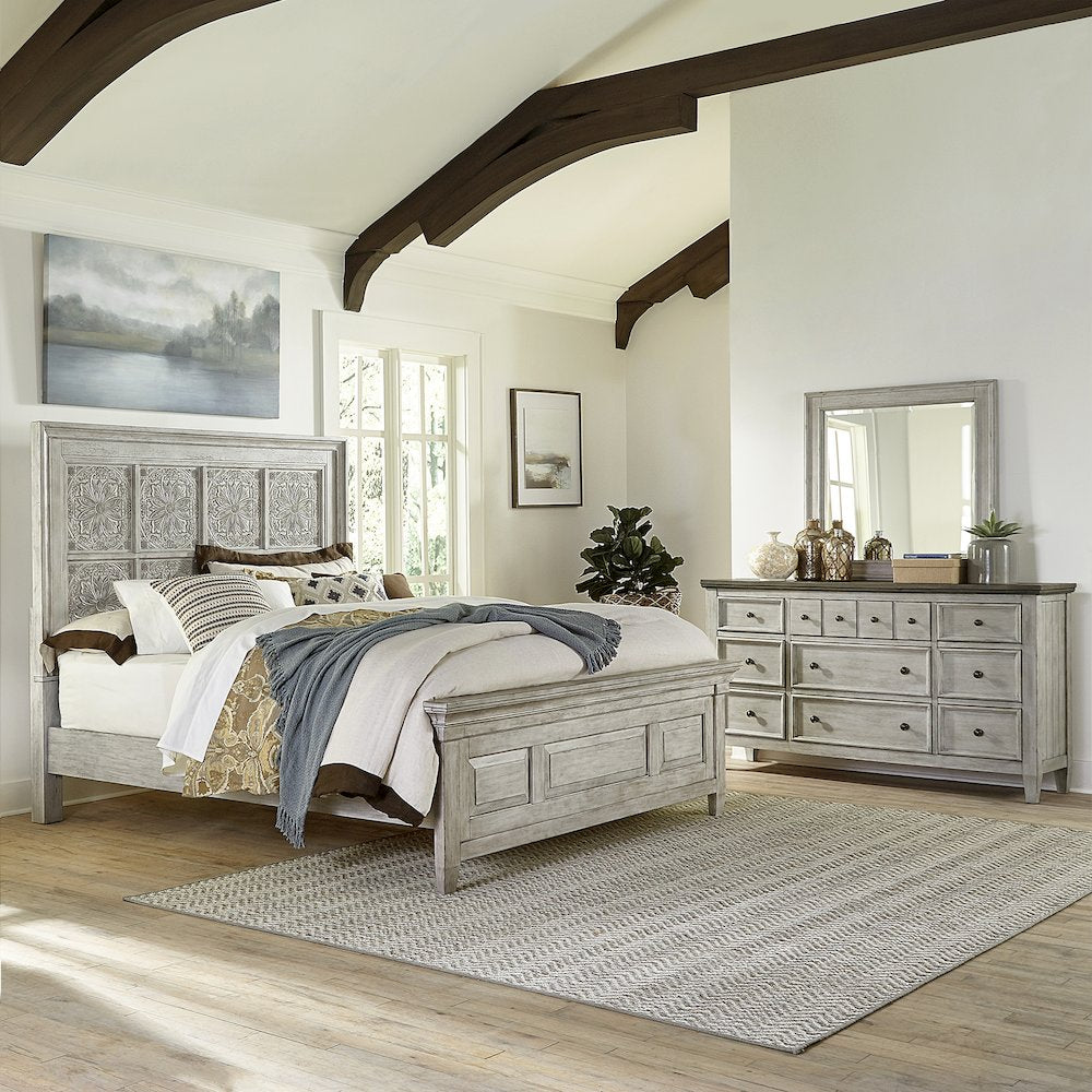 King Opt California Panel Bed, Dresser & Mirror