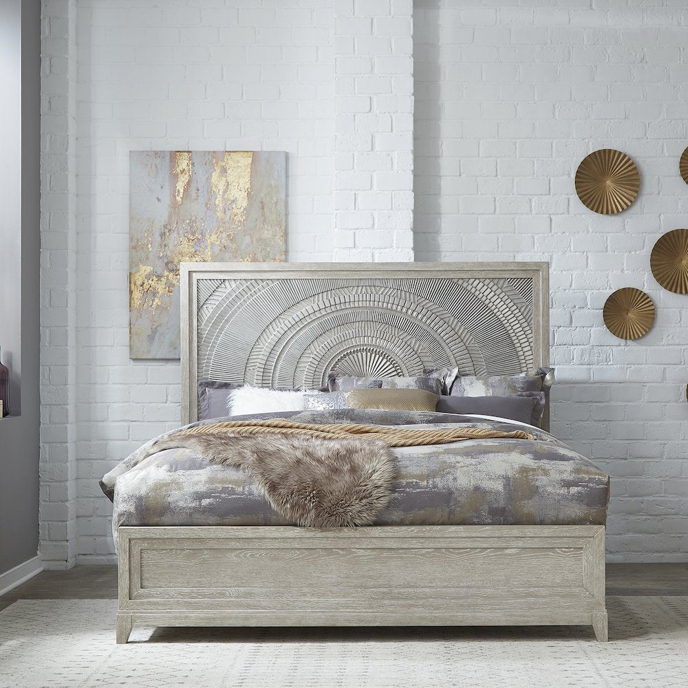 King Panel Bed in Rubberwood Solids w/ Split Heart Oak Veneers