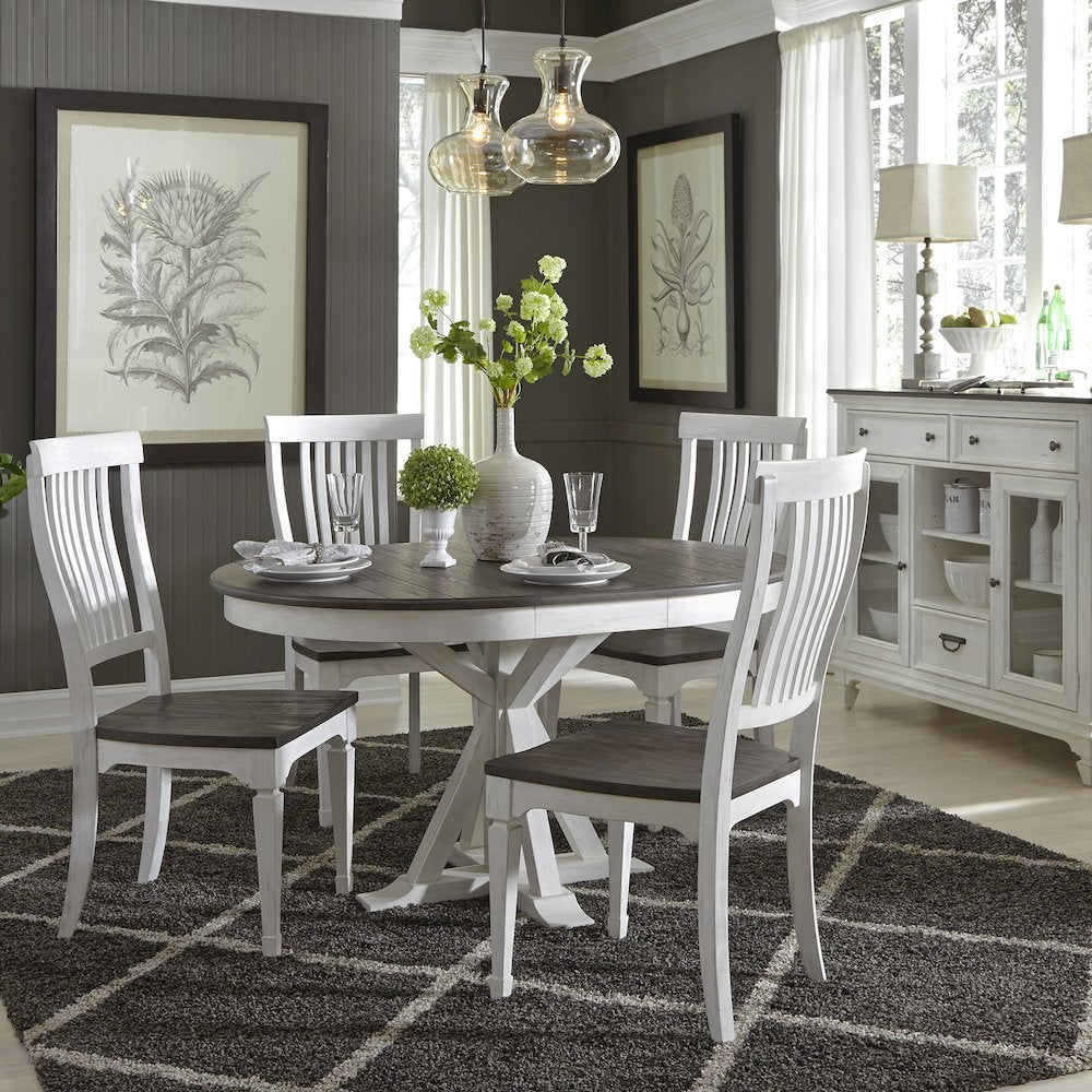 5 Piece Pedestal Table Set in Poplar & Rubberwood Solids w Pine Veneer