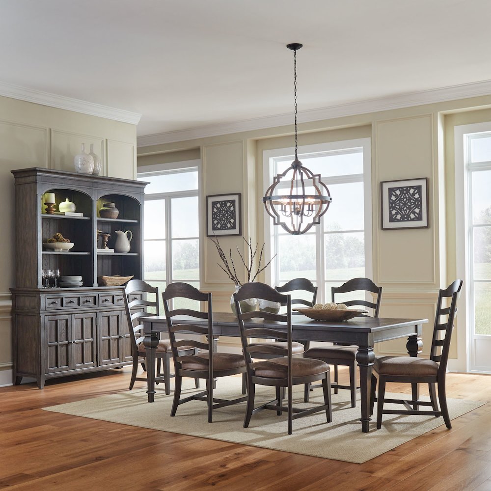 Paradise Valley 7 Piece Rectangular Table Set in Saddle Brown color