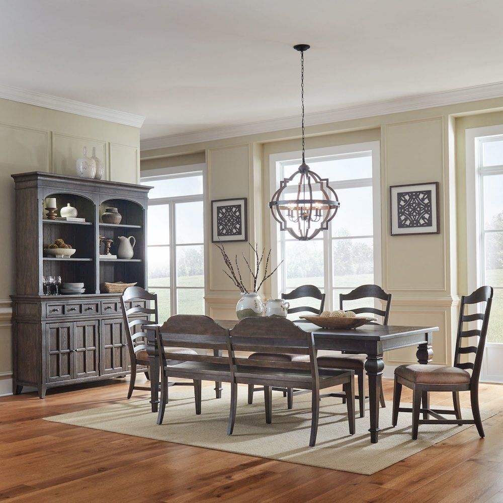 Paradise Valley 6 Piece Rectangular Table Set in Saddle Brown color