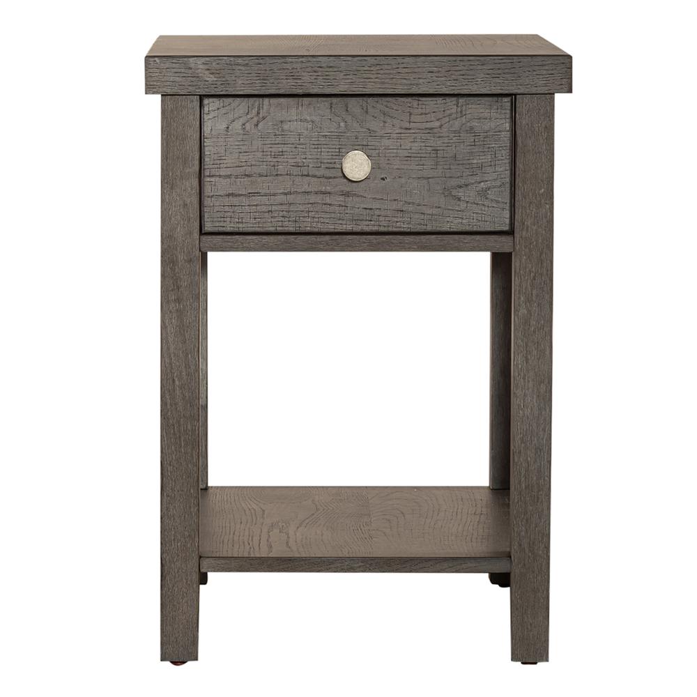Modern Farmhouse Drawer Chair Side Table in Dusty Charcoal w/ Heavy Distressing