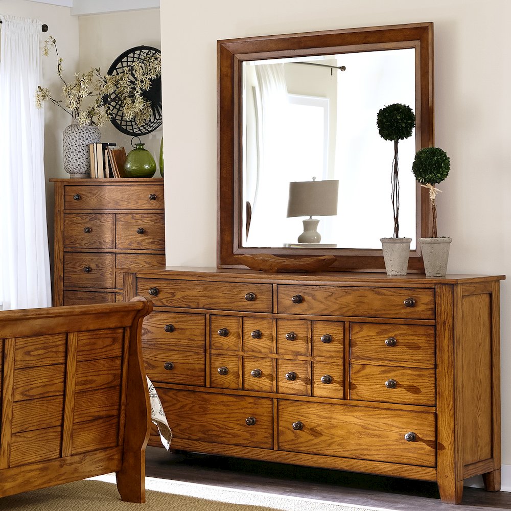 Grandpas Cabin Queen Sleigh Bed, Dresser & Mirror, Night Stand