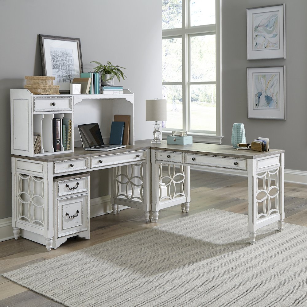 L Shaped Desk Set in Rubberwood Solids w/ White Oak & Birch Veneers