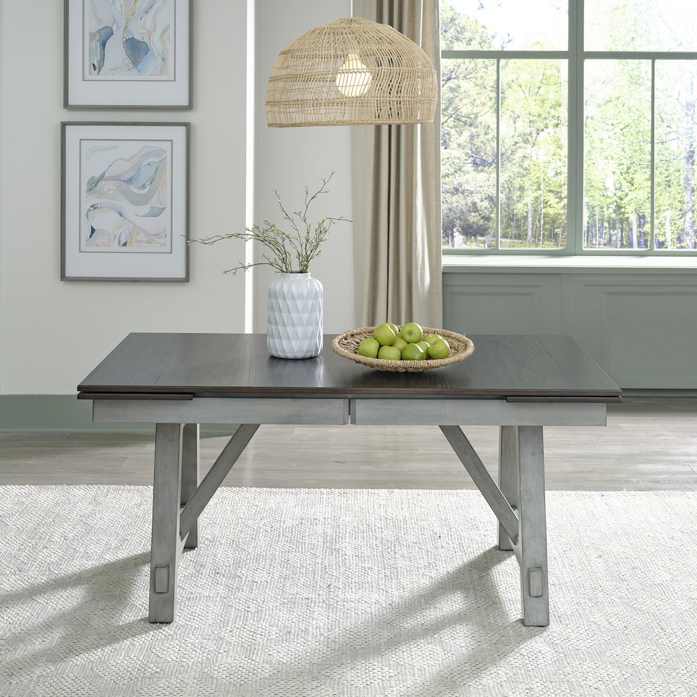 Newport Trestle Table Set in Rubberwood Solids w/ Mindy Veneers