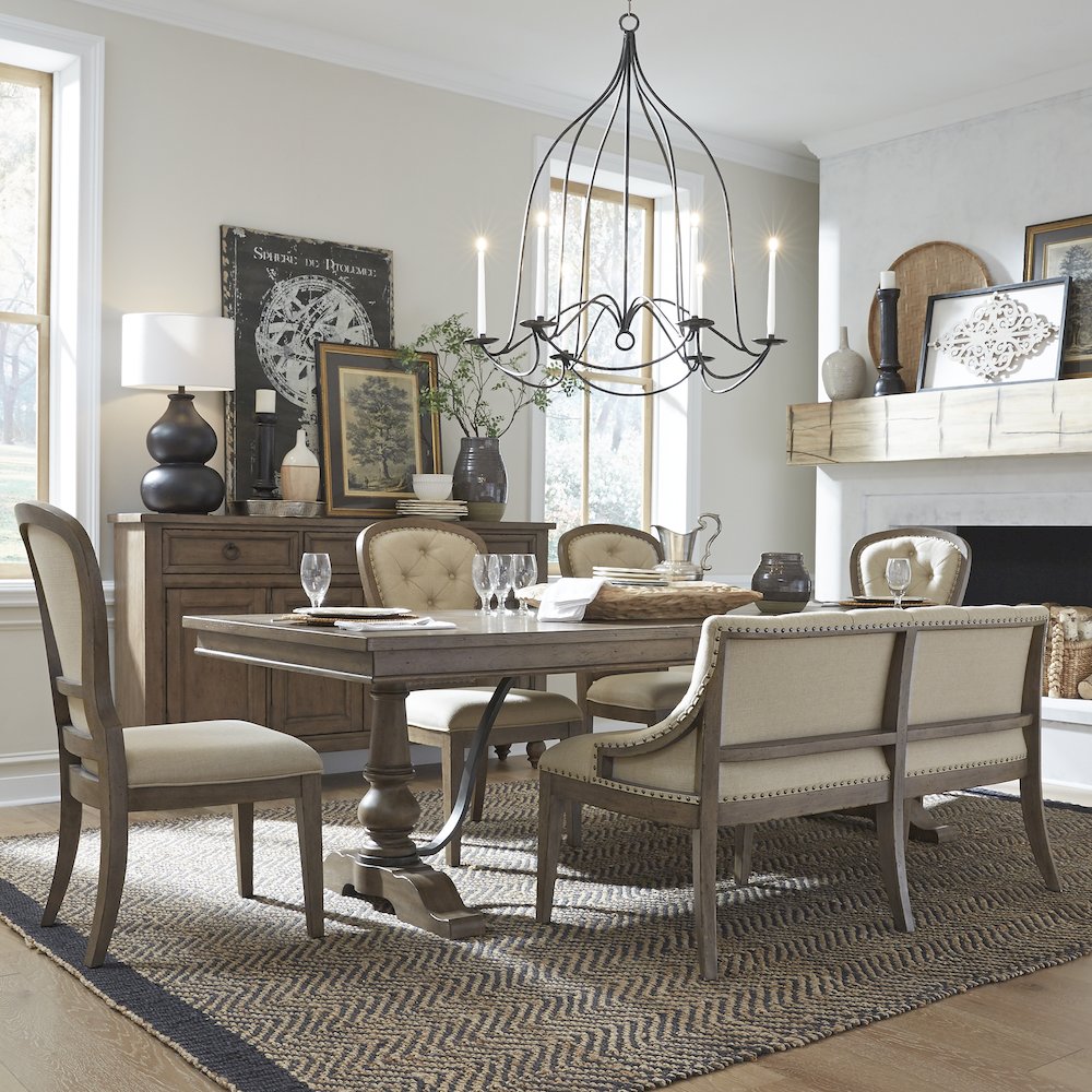 Americana Farmhouse Optional 6 Piece Trestle Table Set - Dusty Taupe & Black