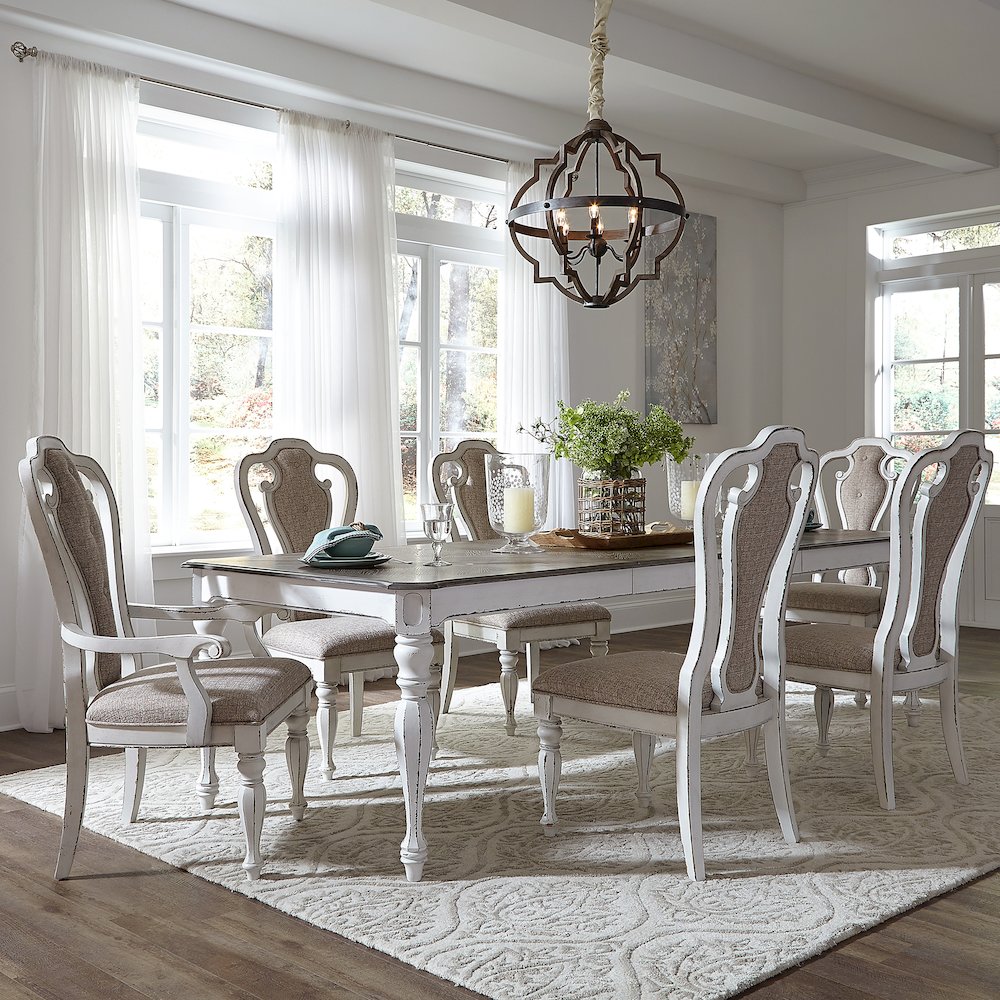 7 Piece Leg Table Dining Room Set with 6 Upholstered Side Chairs