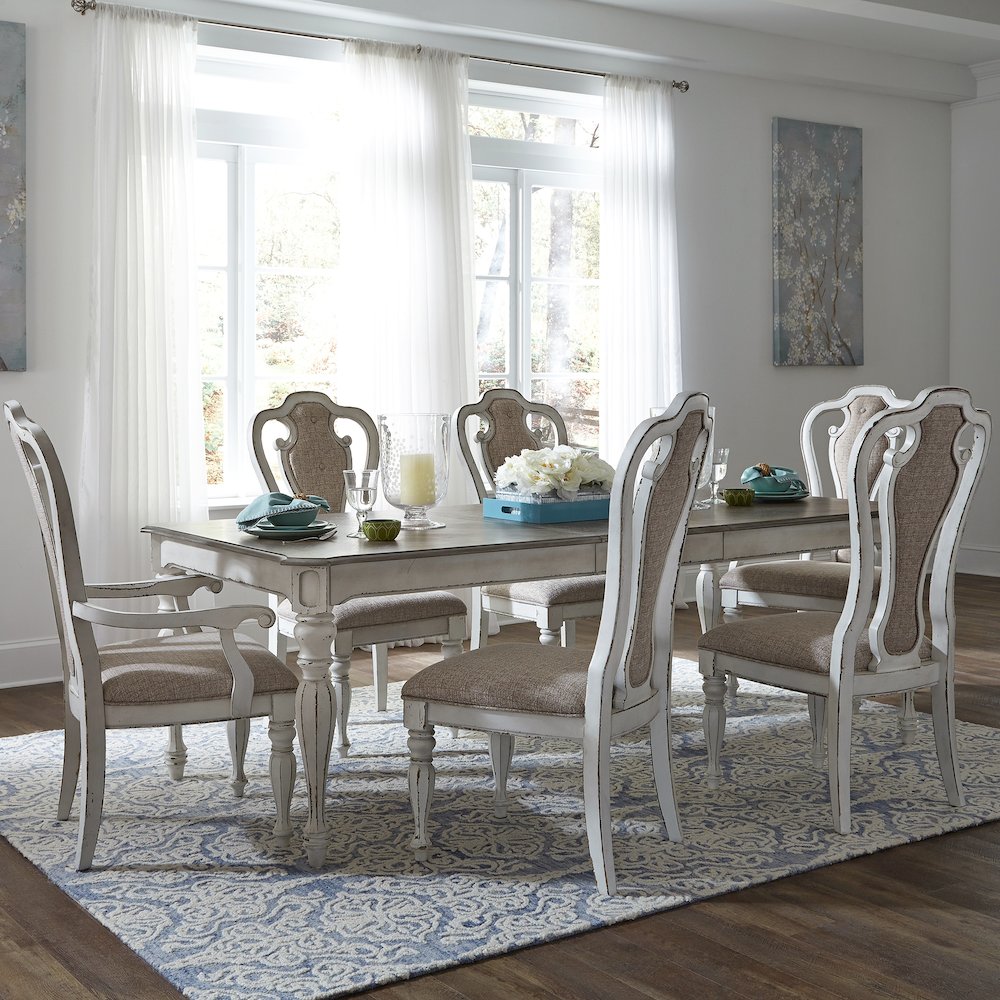 7 Piece Rectangular Table Set in Rubberwood Solids w/ White Oak & Birch Veneers