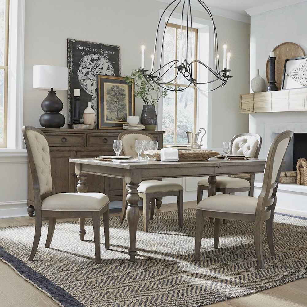Americana Farmhouse Optional 5 Piece Leg Table Set in Dusty Taupe & Black color