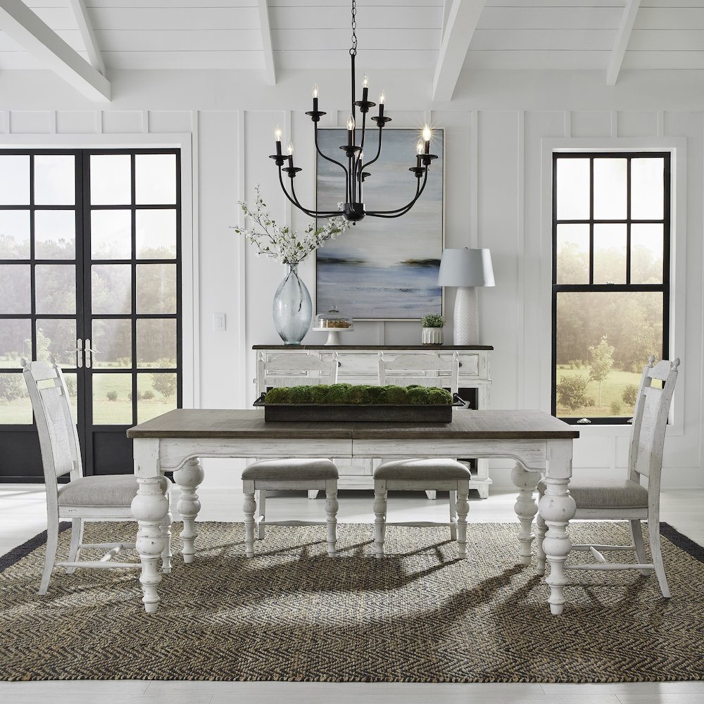 River Place 5 Piece Rectangular Table Set - Riverstone White & Tobacco
