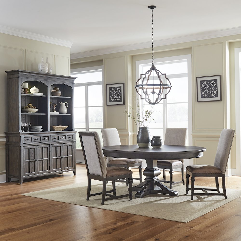 Paradise Valley Opt 5 Piece Pedestal Table Set in Saddle Brown color