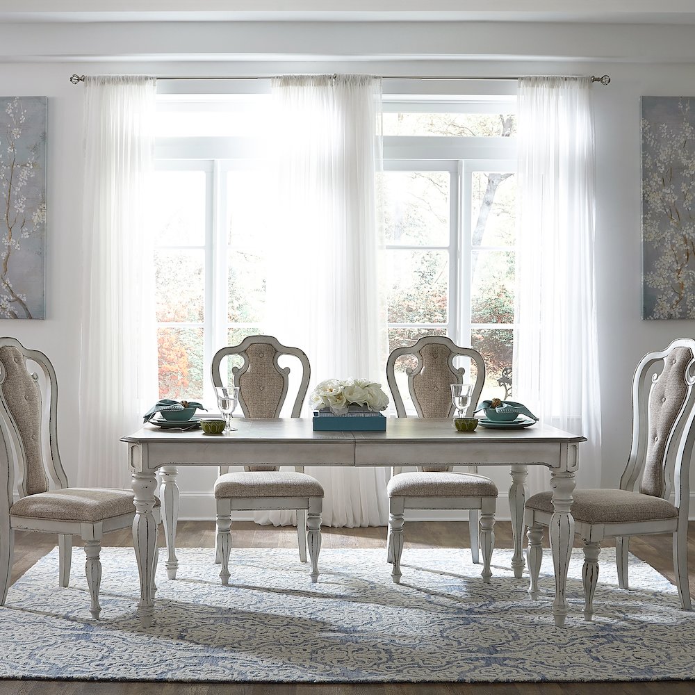 Magnolia Manor 5 Piece Leg Table Set - Antique White & Weathered Bark