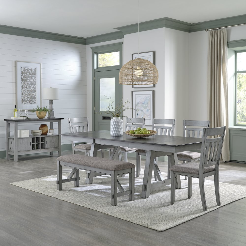 Newport 6 Piece Trestle Table Set in Rubberwood Solids w/ Mindy Veneers