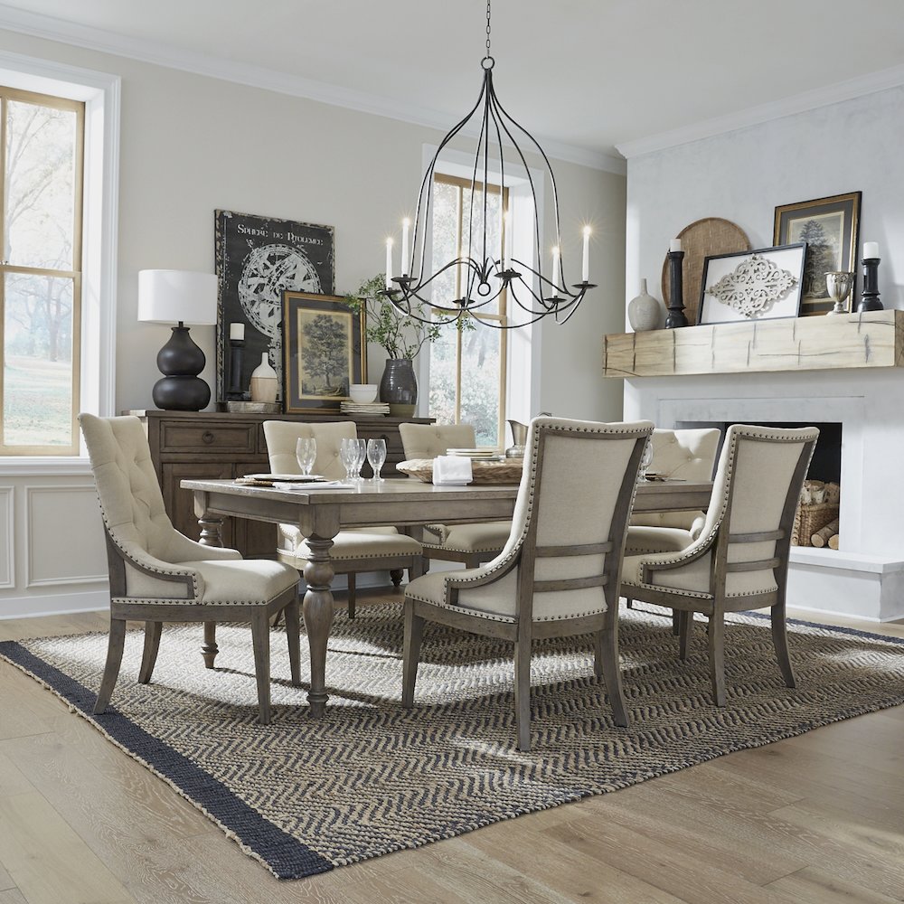 7 Piece Leg Table Set in Poplar & Rubberwood Solids w/ White Oak Veneers