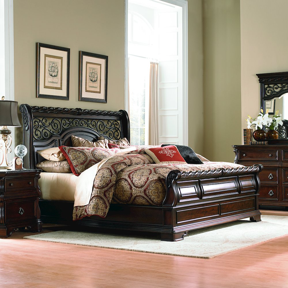 Arbor Place Queen Sleigh Bed, Dresser & Mirror, Chest, Night Stand