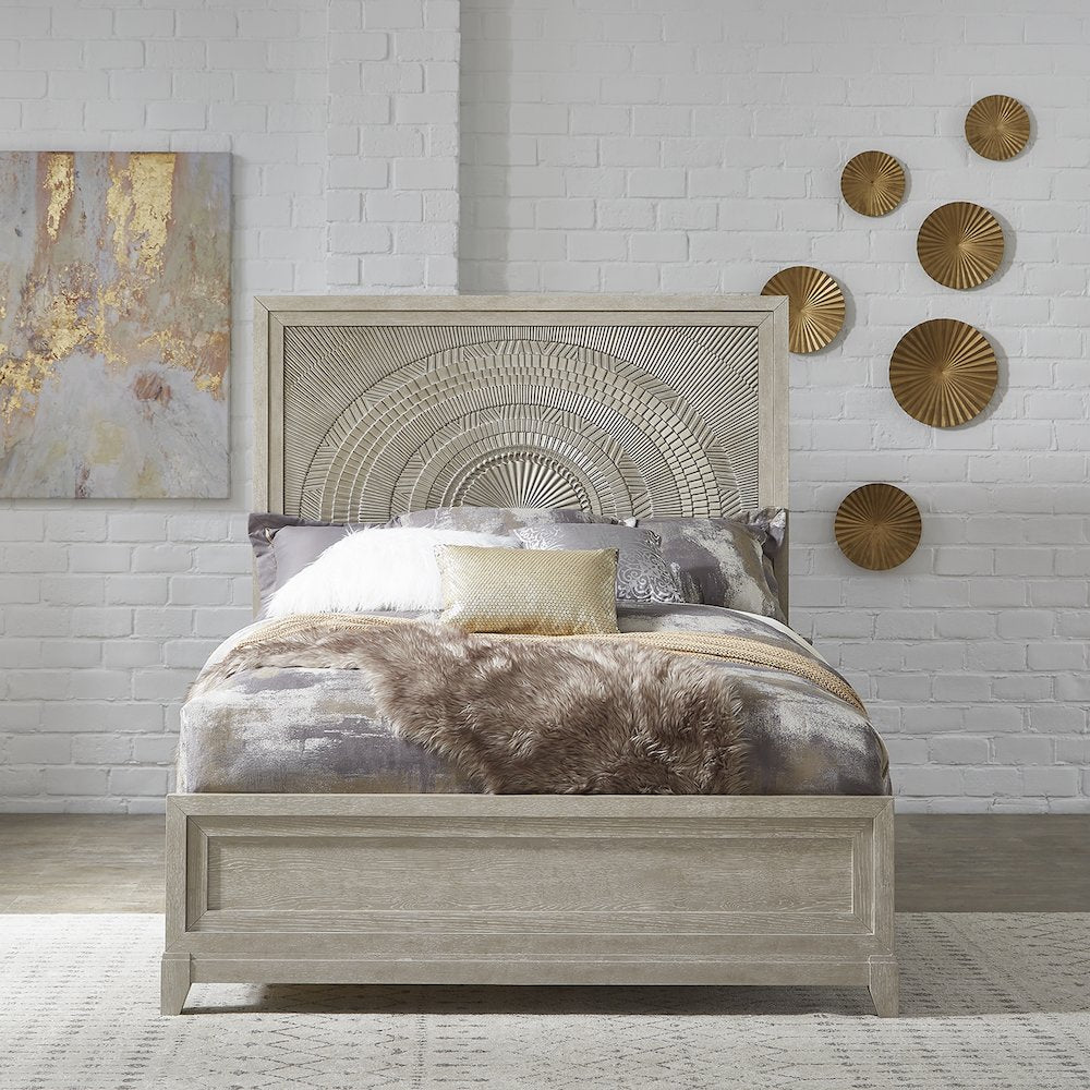 Belmar Queen Panel Bed in Rubberwood Solids w/ Split Heart Oak Veneers