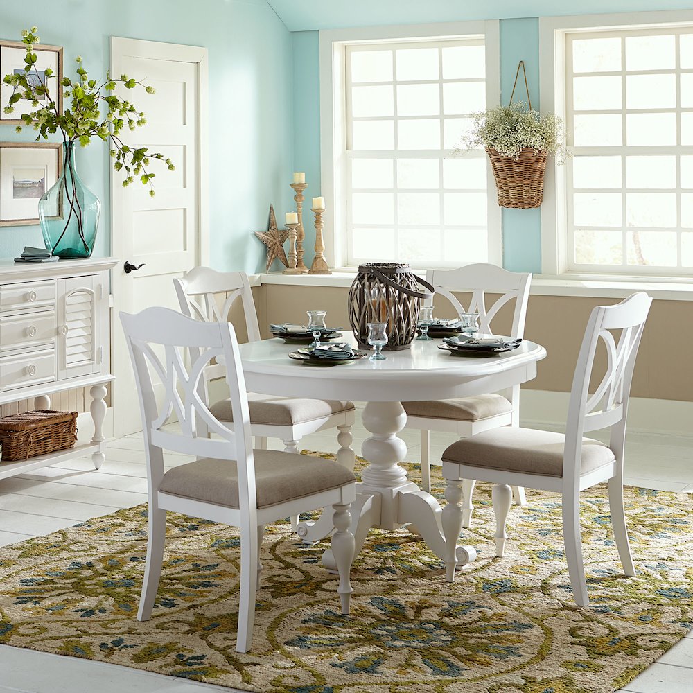 Summer House 5 Piece Pedestal Table Set in Poplar/Pine Solids w/ Wood Products