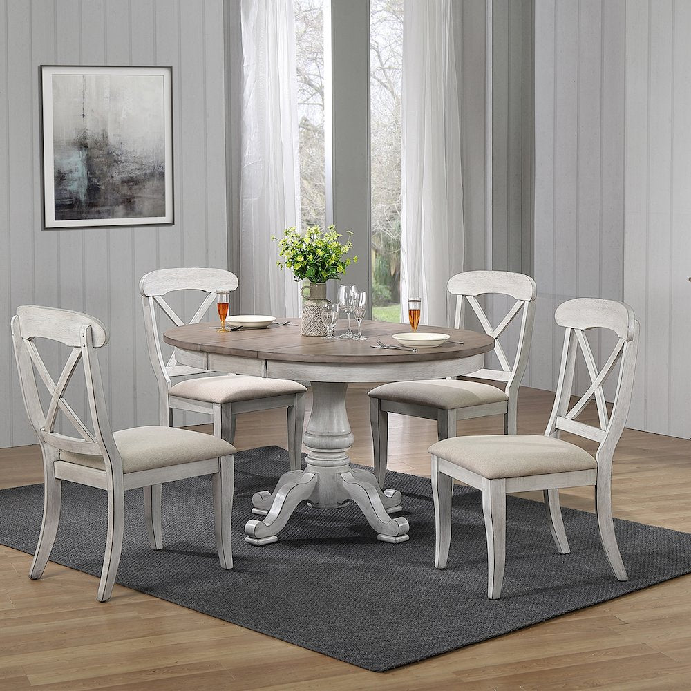 Ocean Isle 5 Piece Pedestal Table Set in Rubberwood Solids w/ Pine Veneers