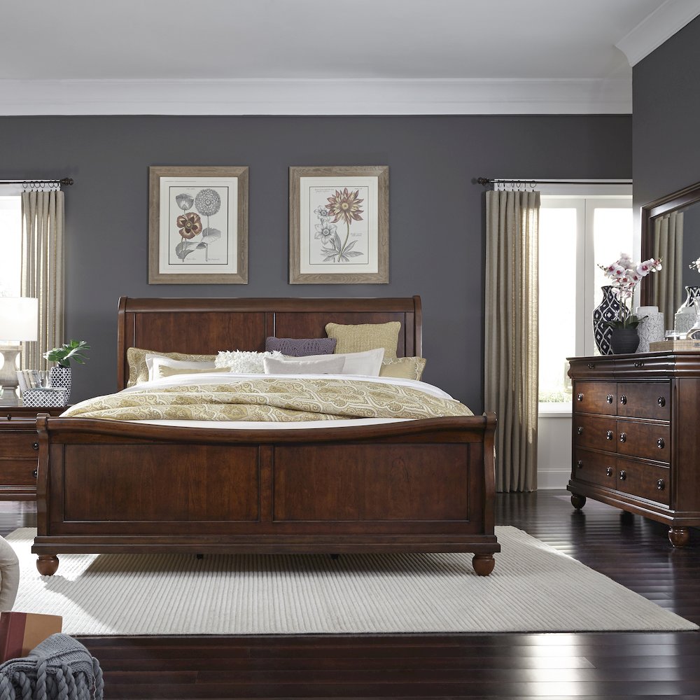 Rustic Traditions King California Sleigh Bed, Dresser & Mirror, Night Stand