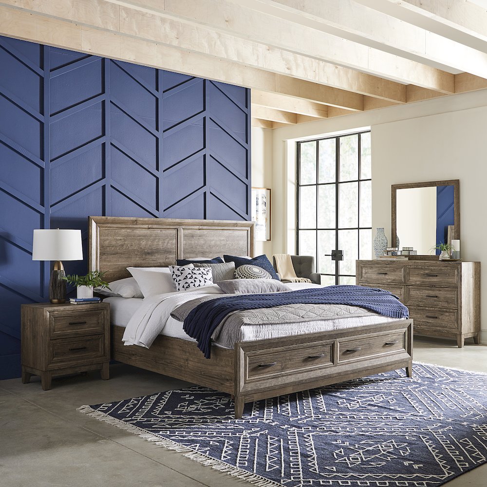 Ridgecrest King Storage Bed, Dresser & Mirror, Night Stand
