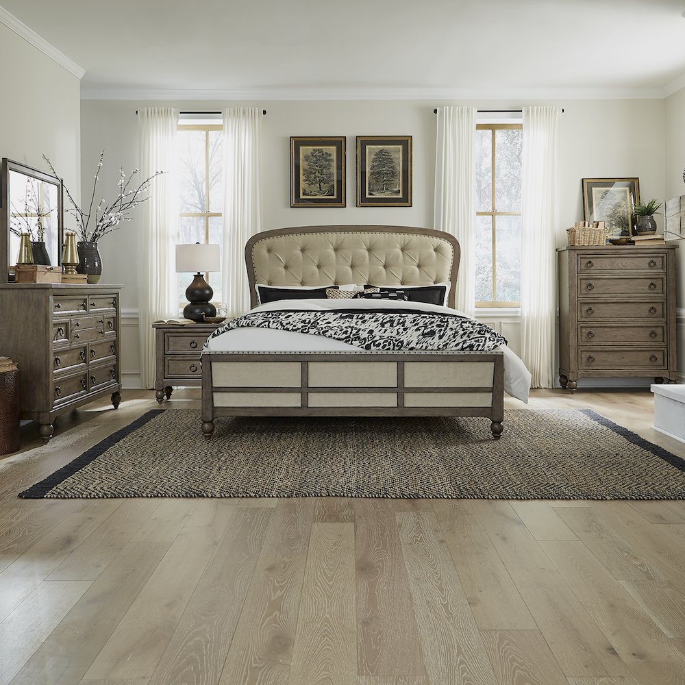 Americana Farmhouse Queen Shelter Bed, Dresser & Mirror, Chest, Night Stand