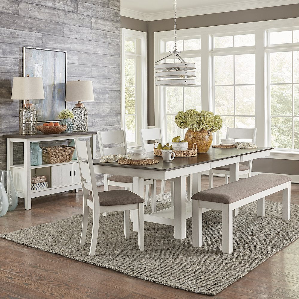Optional 6 Piece Trestle Table Set in Rubberwood Solids with Mindy Veneers