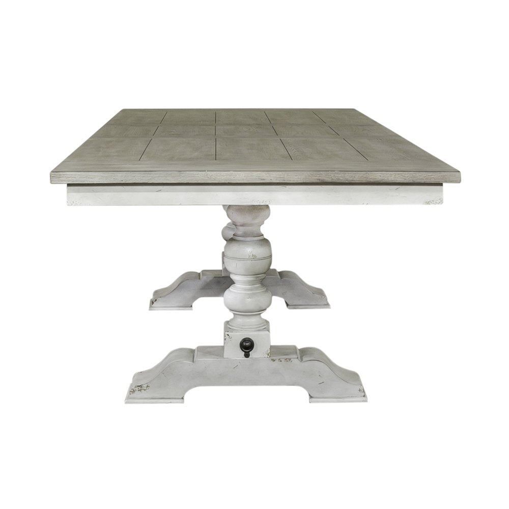 Whitney Trestle Table Set in Rubberwood Solids w/ Oak Veneers