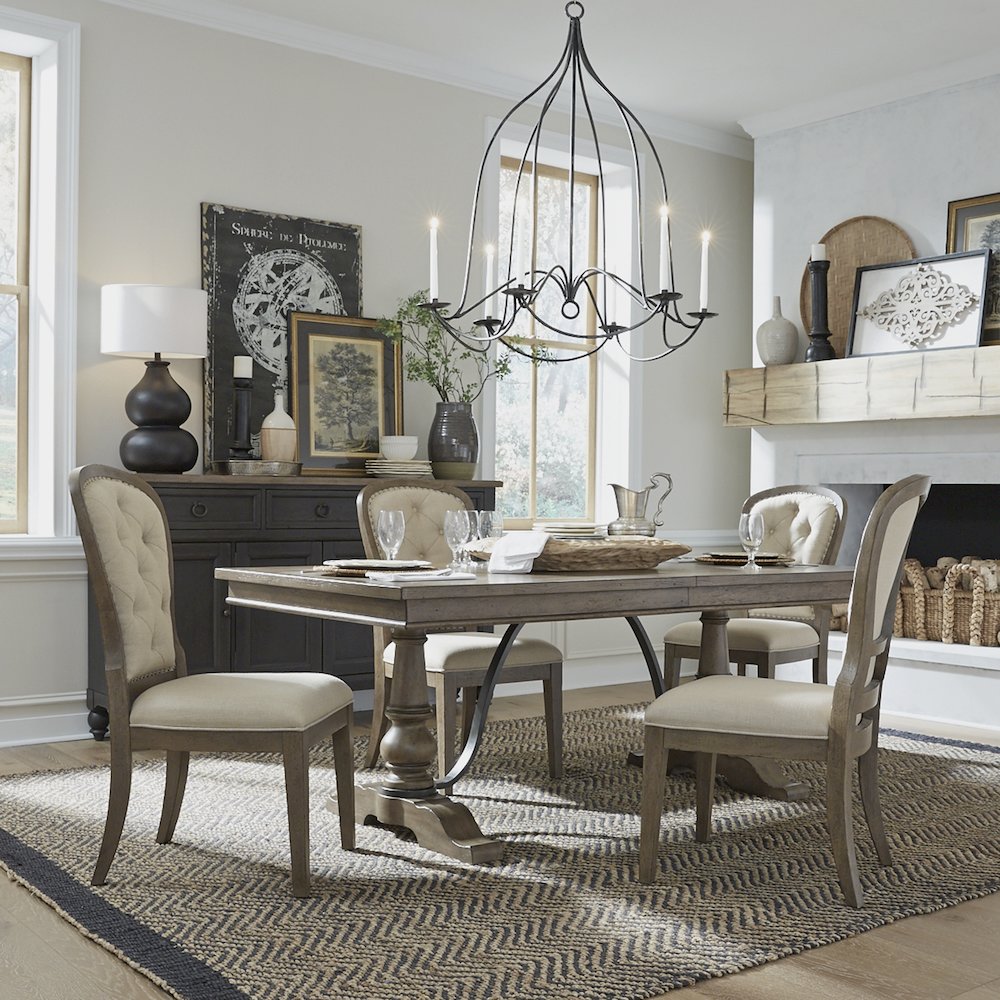 Americana Farmhouse Optional 5 Piece Trestle Table Set - Dusty Taupe & Black