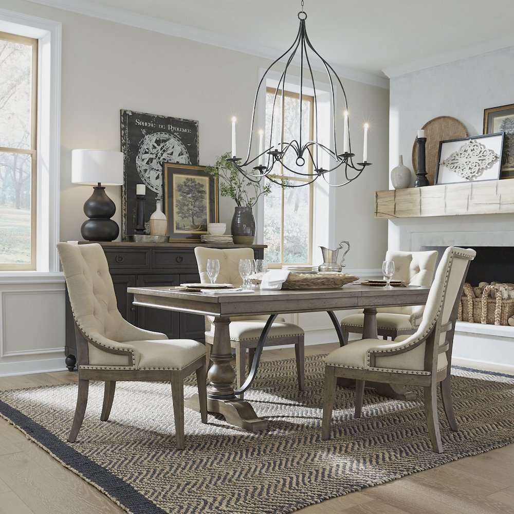 5 Piece Trestle Table Set in Poplar & Rubberwood Solids w/ White Oak Veneers