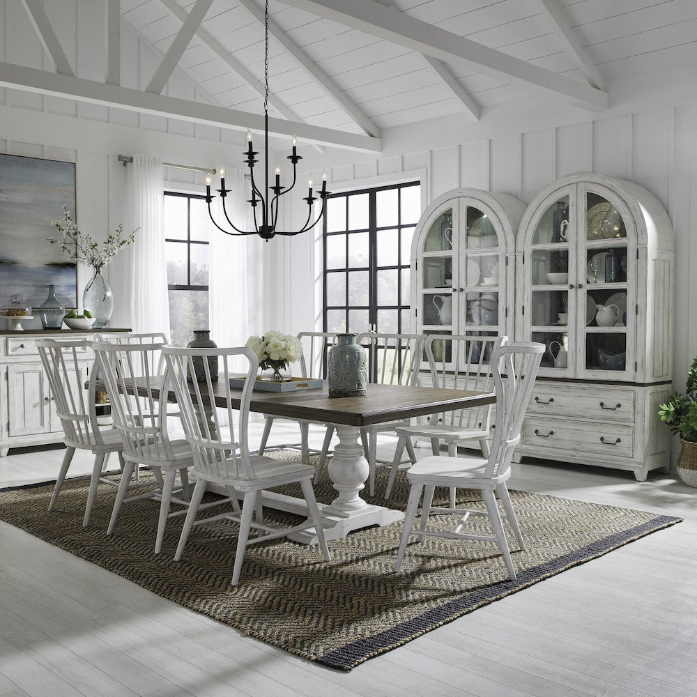 River Place River Place 9 Piece Trestle Table Set - Riverstone White & Tobacco