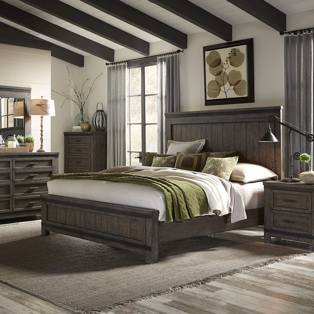 California King Panel Bed, Dresser & Mirror, Chest, Night Stand - Brown