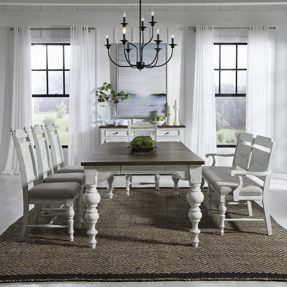 River Place 6 Piece Rectangular Table Set - Riverstone White & Tobacco