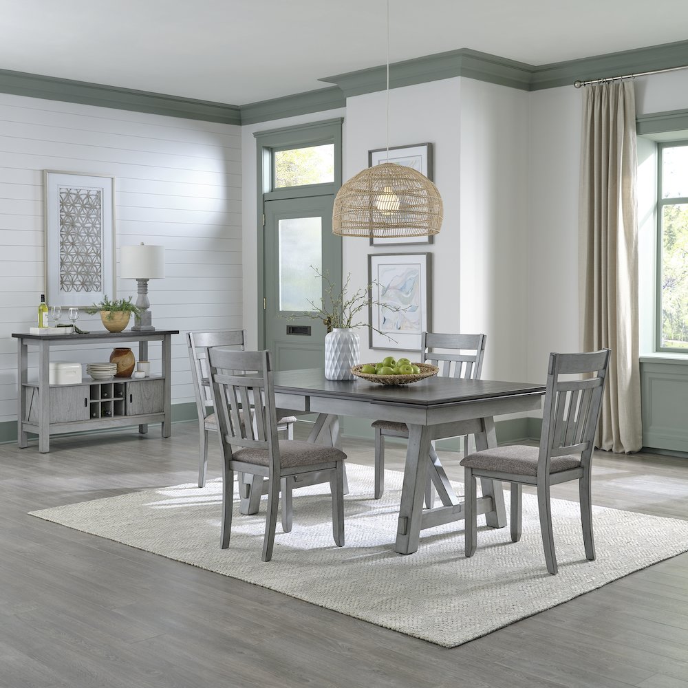 Newport 5 Piece Trestle Table Set in Rubberwood Solids w/ Mindy Veneers