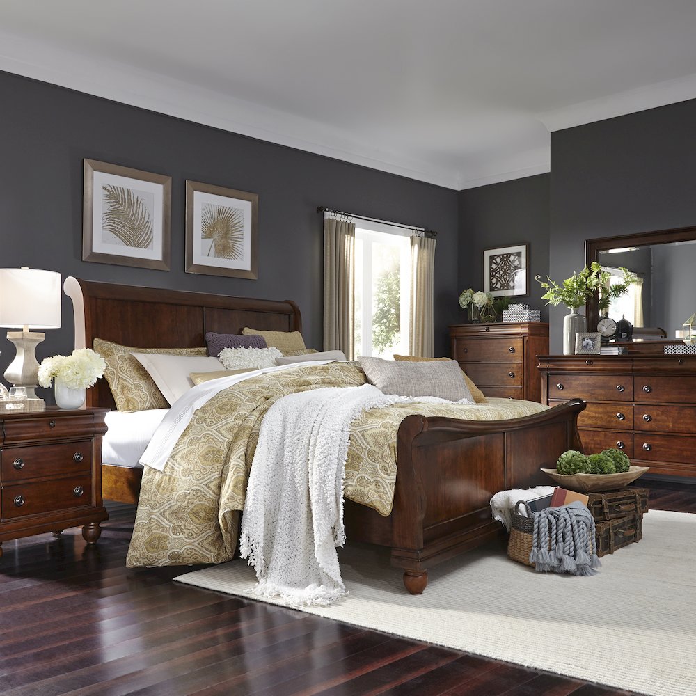 Rustic Traditions King Sleigh Bed, Dresser & Mirror, Chest, Night Stand