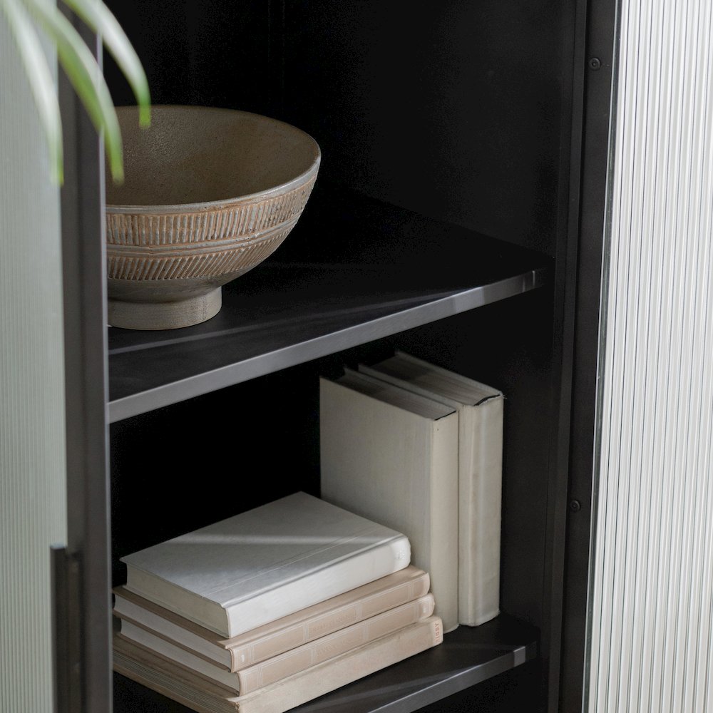 Nore Metal/Glass 2Dr 2 Dwr Tall Cabinet Blackened Steel